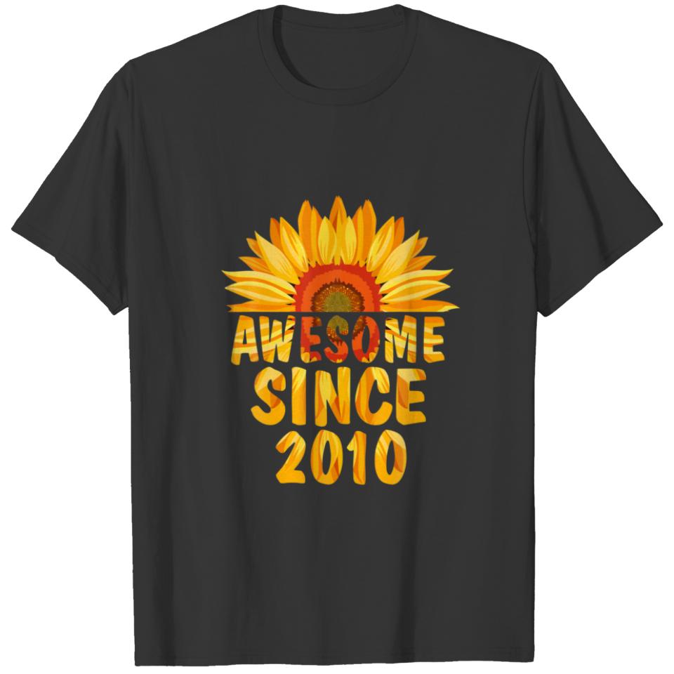 Awesome Since 2010 10th Birthday Sunflower Gifts T-shirt