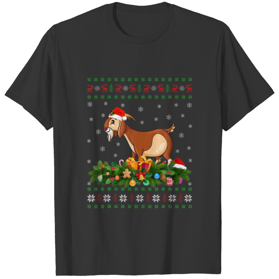 Goat Animal Lover Santa Hat Ugly Goat Christmas T-shirt