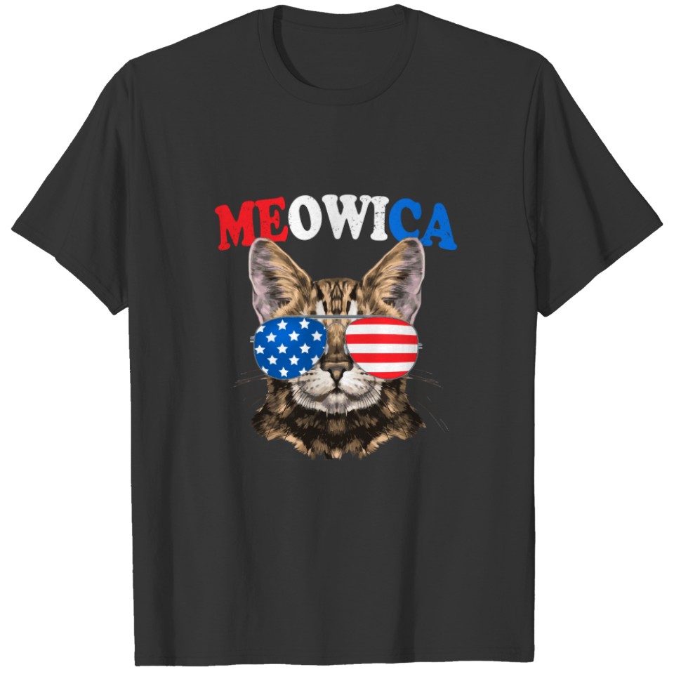 Meowica Funny Cat 4th of July Merica Merica Party T-shirt