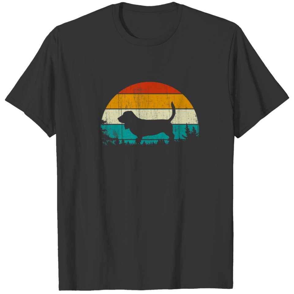 Vintage Sunset Retro Style Pine Tree Pet Dog Basse T-shirt