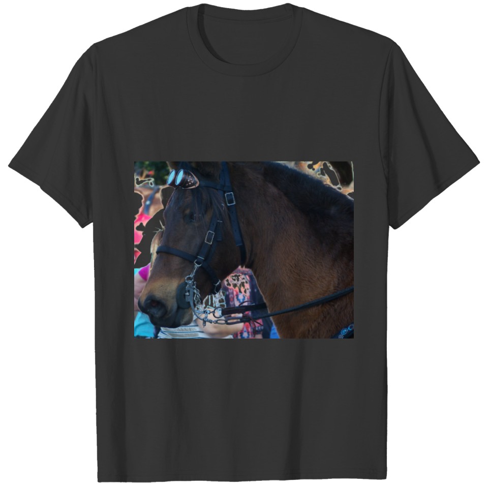 Dark Brown horse wearing goggles T-shirt