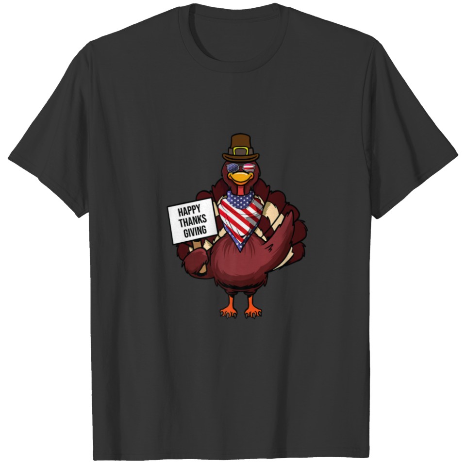 Turkey American Flag Bandana Thanksgiving Day Fall T-shirt