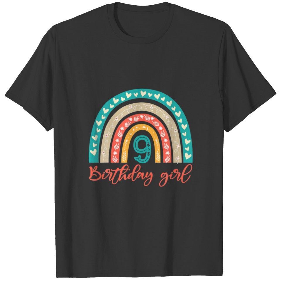 9 Birthday Girl 9 Years Old Birthday Rainbow Party T-shirt