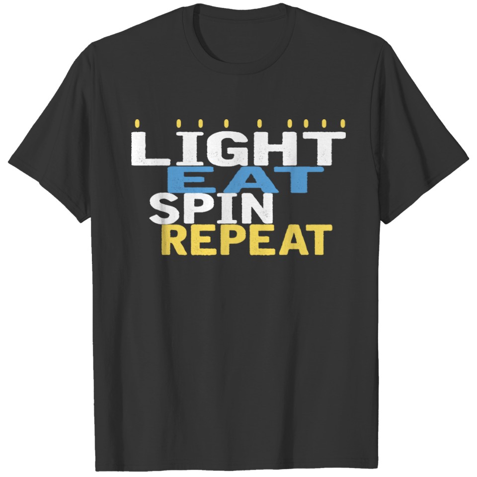 Hanukkah "Light Eat Spin Repeat" Black T-shirt