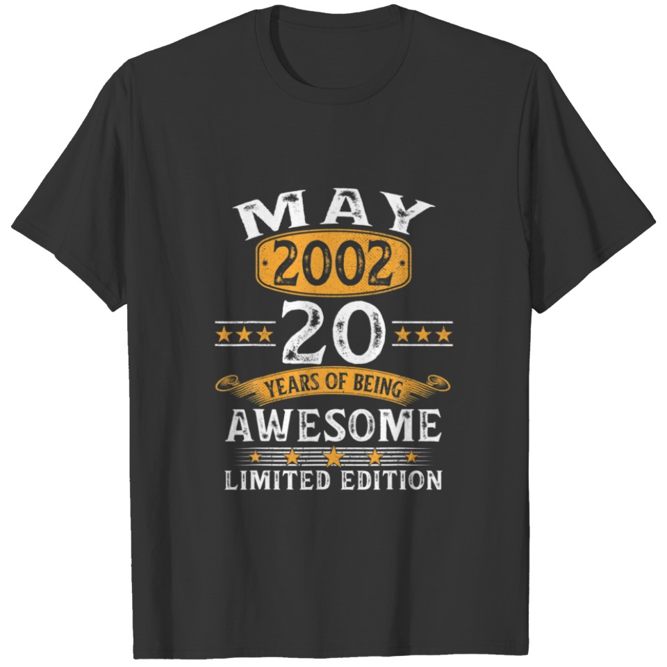 20 Years Old Gift Vintage 2002 May 2002 20Th Birth T-shirt
