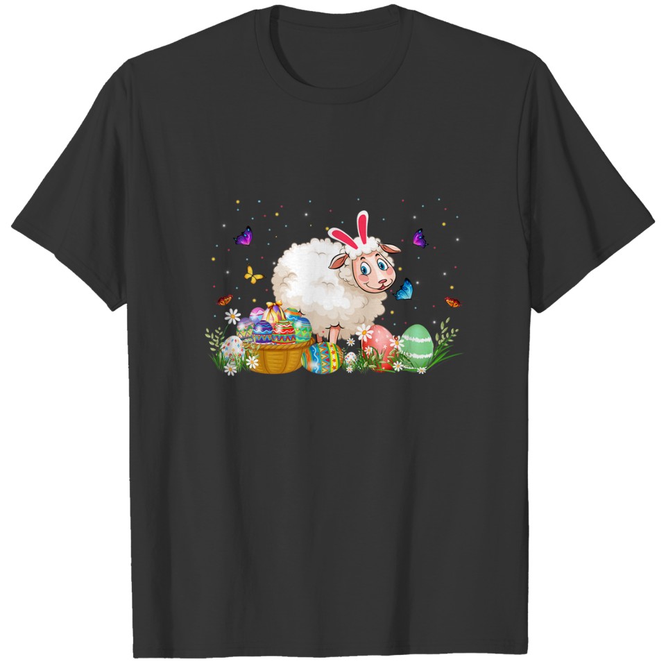 Cute Bunny Sheep Easter Hunting Egg Farmers Happy T-shirt