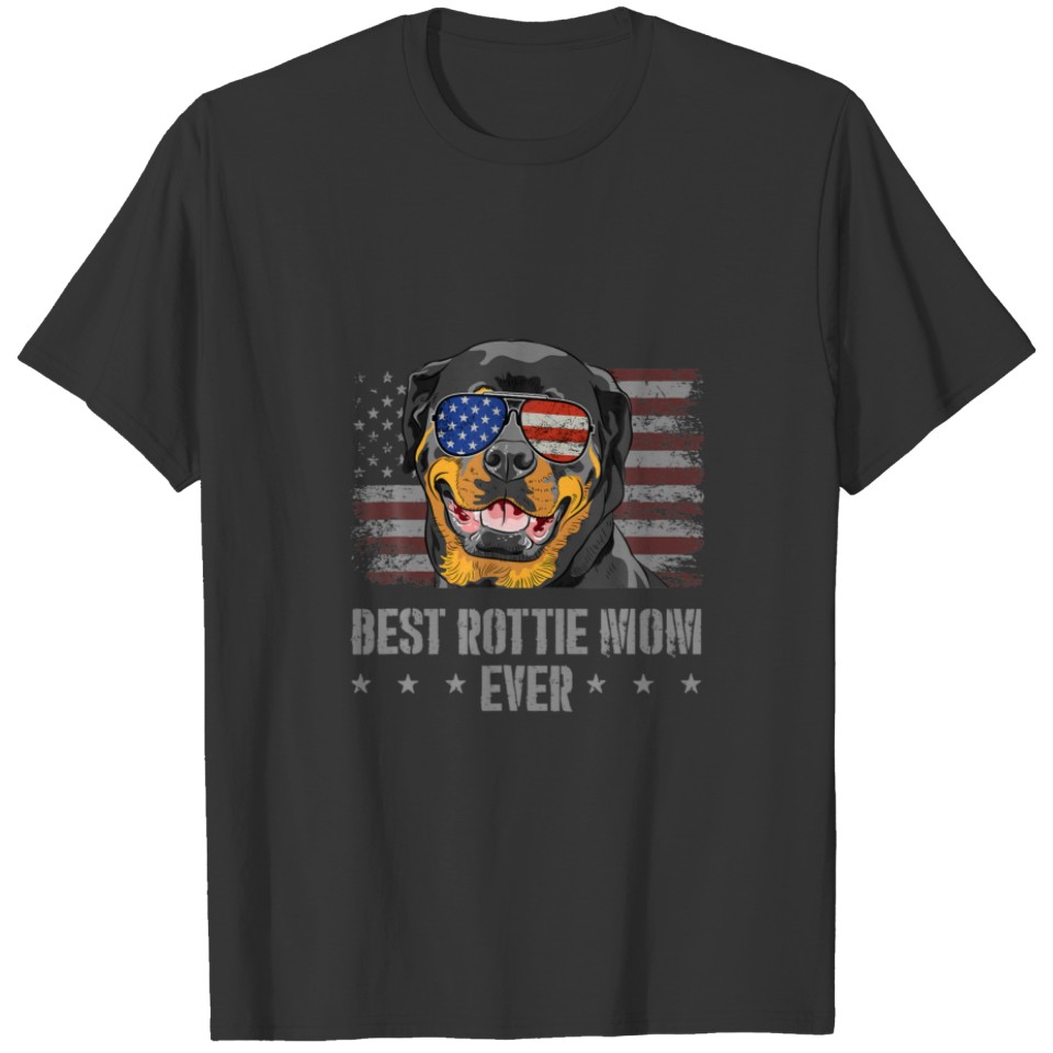 Rottweiler Best Dog Mom Ever Retro USA American Fl T-shirt