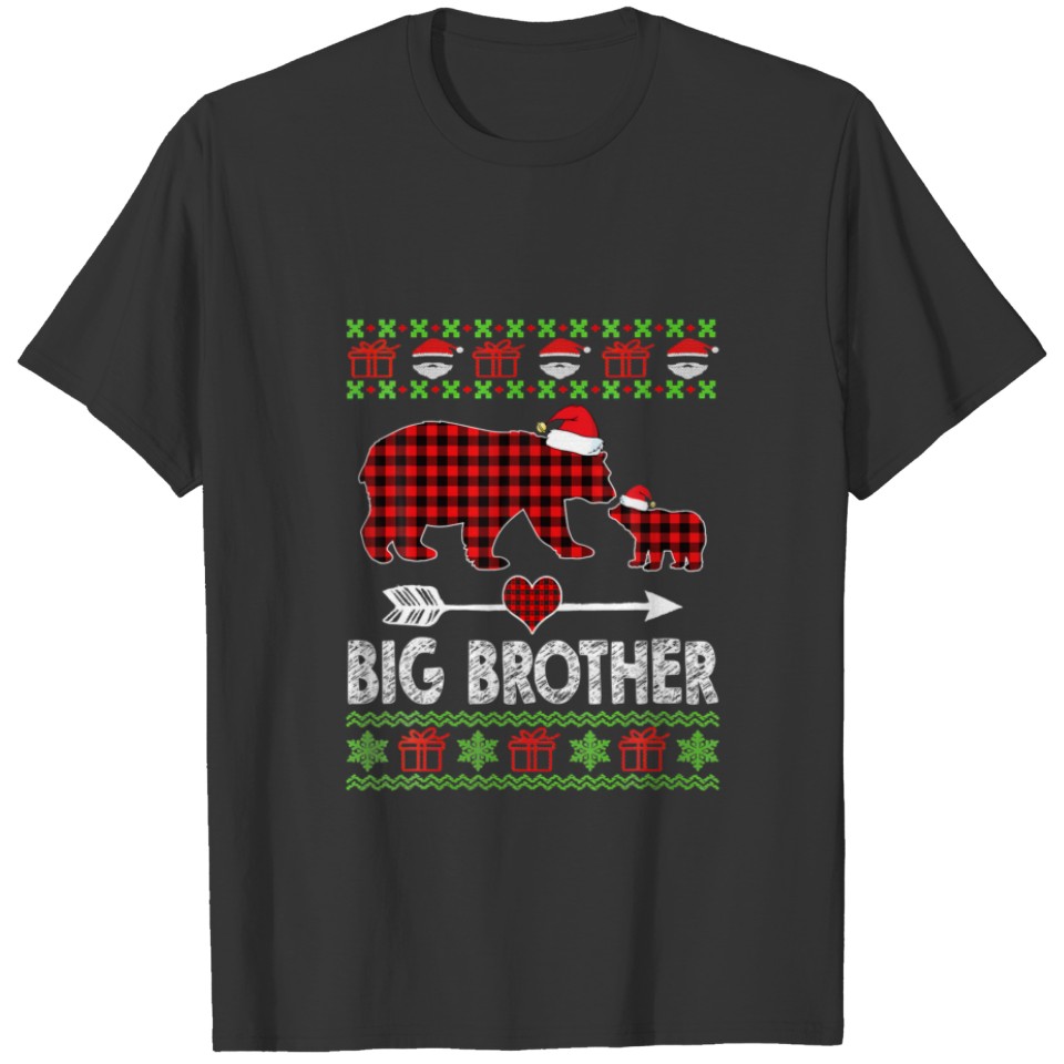 Big Brother Bear Santa Red Plaid Family Pajamas Fo T-shirt