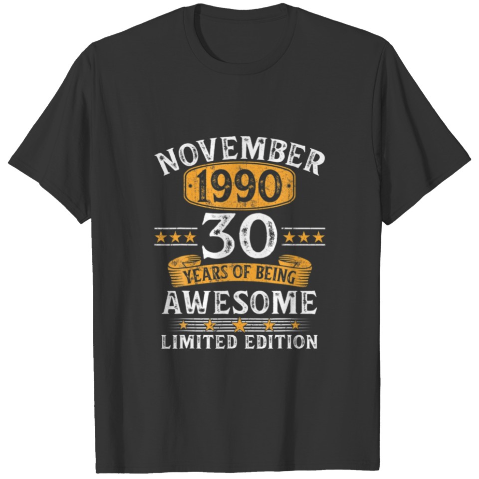 30 Years Old Gifts Vintage November 1990 30th Birt T-shirt