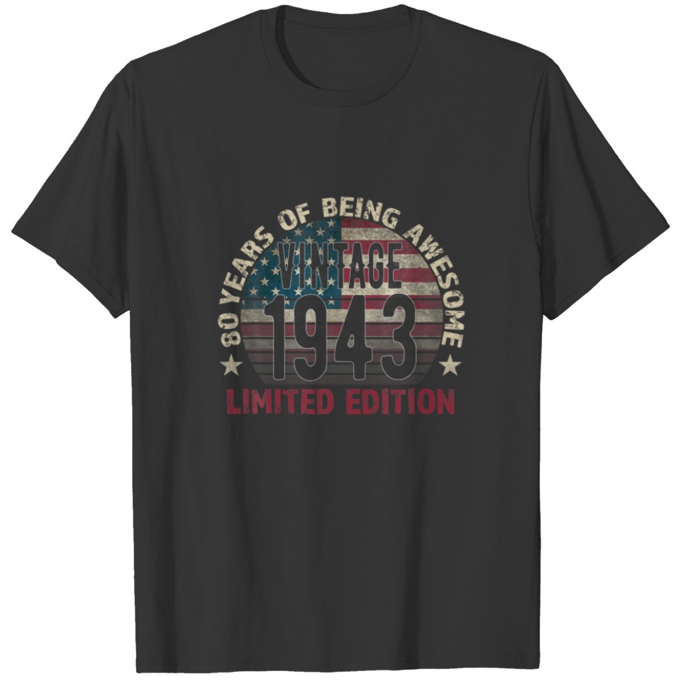 80Th Birthday Gift Men Vintage 1943 80 Years Old - T-shirt