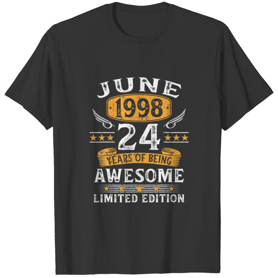 June 1998 Vintage 24Th Birthday 24 Year Old Gifts T-shirt