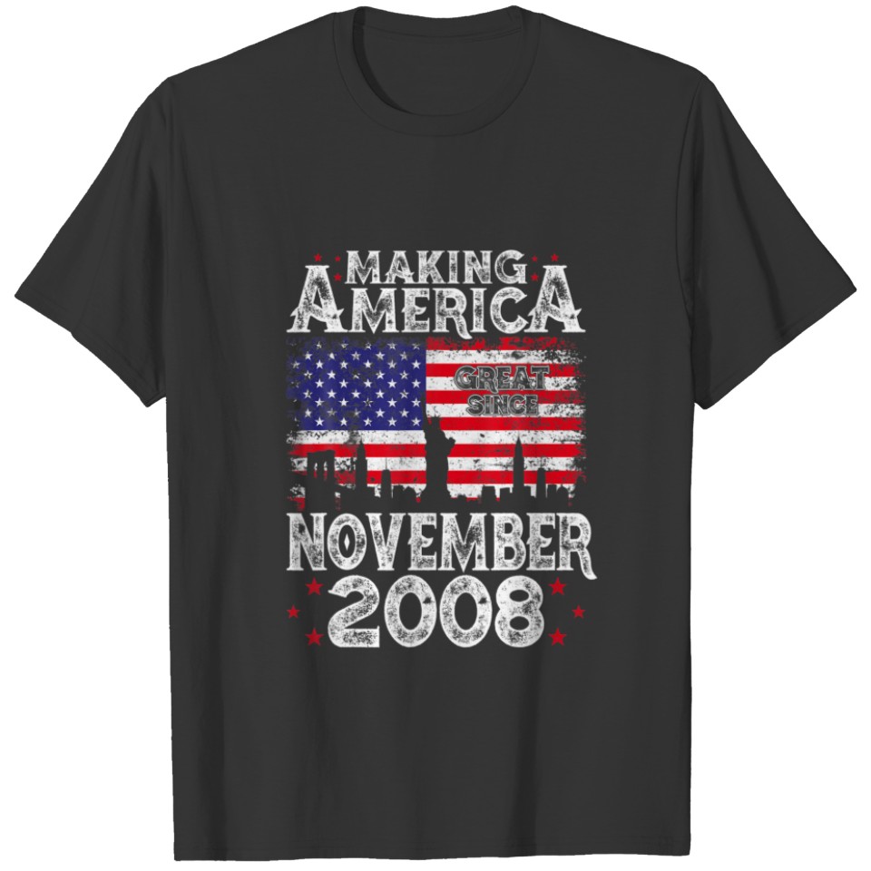 13Th Birthday Gift November 2008 American Flag 13 T-shirt