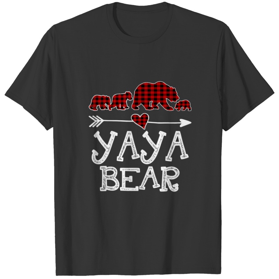 Yaya Bear Three Cubs Red Plaid Mama Christmas Paja T-shirt