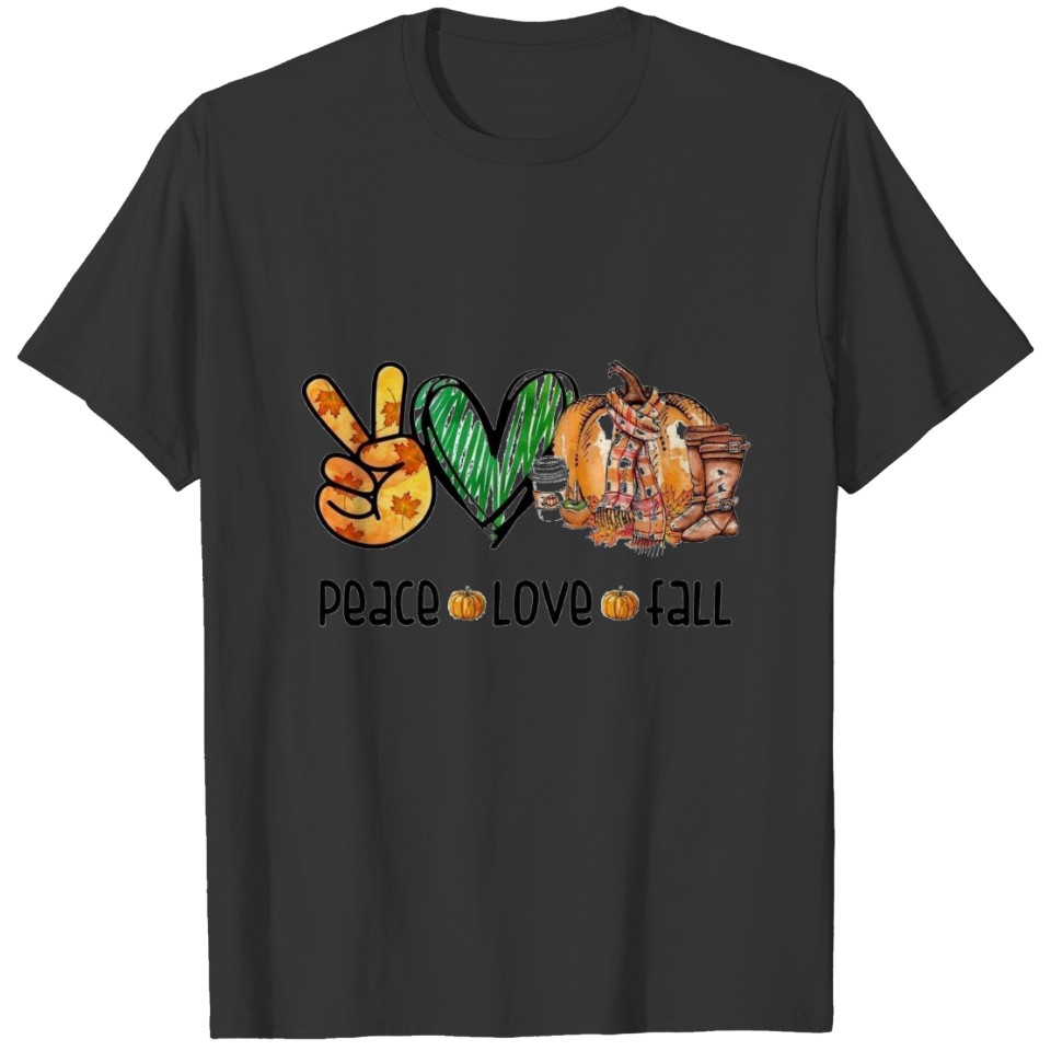 PEACE LOVE FALL PUMPKIN BLACK ORANGE FALL AUTUMN S T-shirt