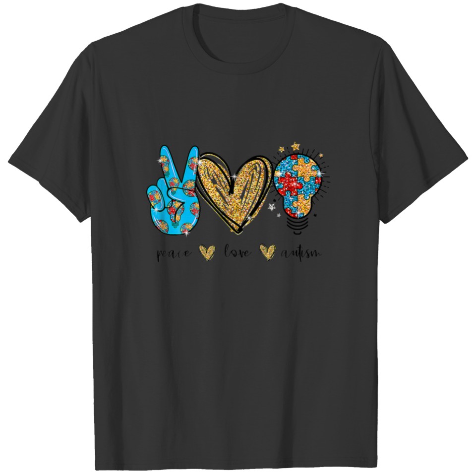 Peace Love Autism Puzzle Ribbon Teacher Autism Awa T-shirt