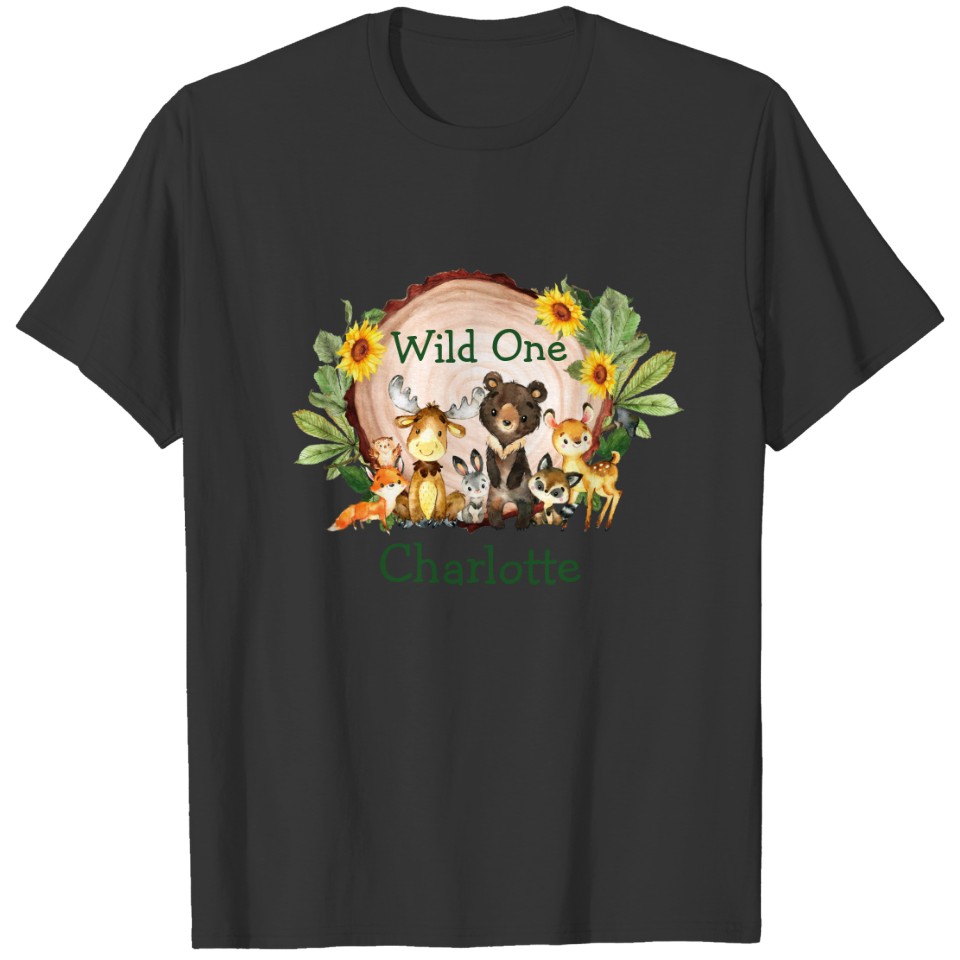Wild One 1st Birthday Forest Animals Sunflowers T-shirt