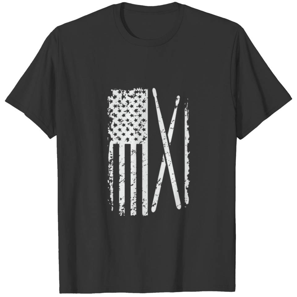 Drum Sticks Drummer Giftdrumming Flag US T-shirt