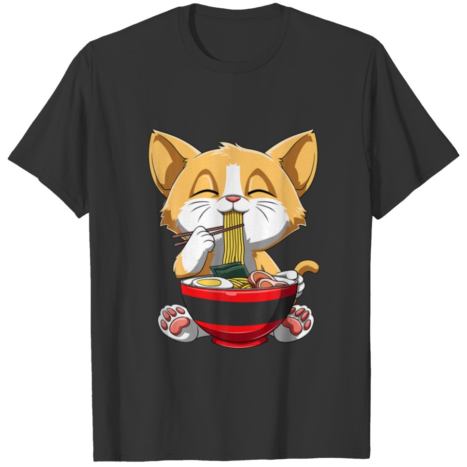 Cat Ramen Bowl Funny Cat Noodle Bowl Cute Cat Eati T-shirt