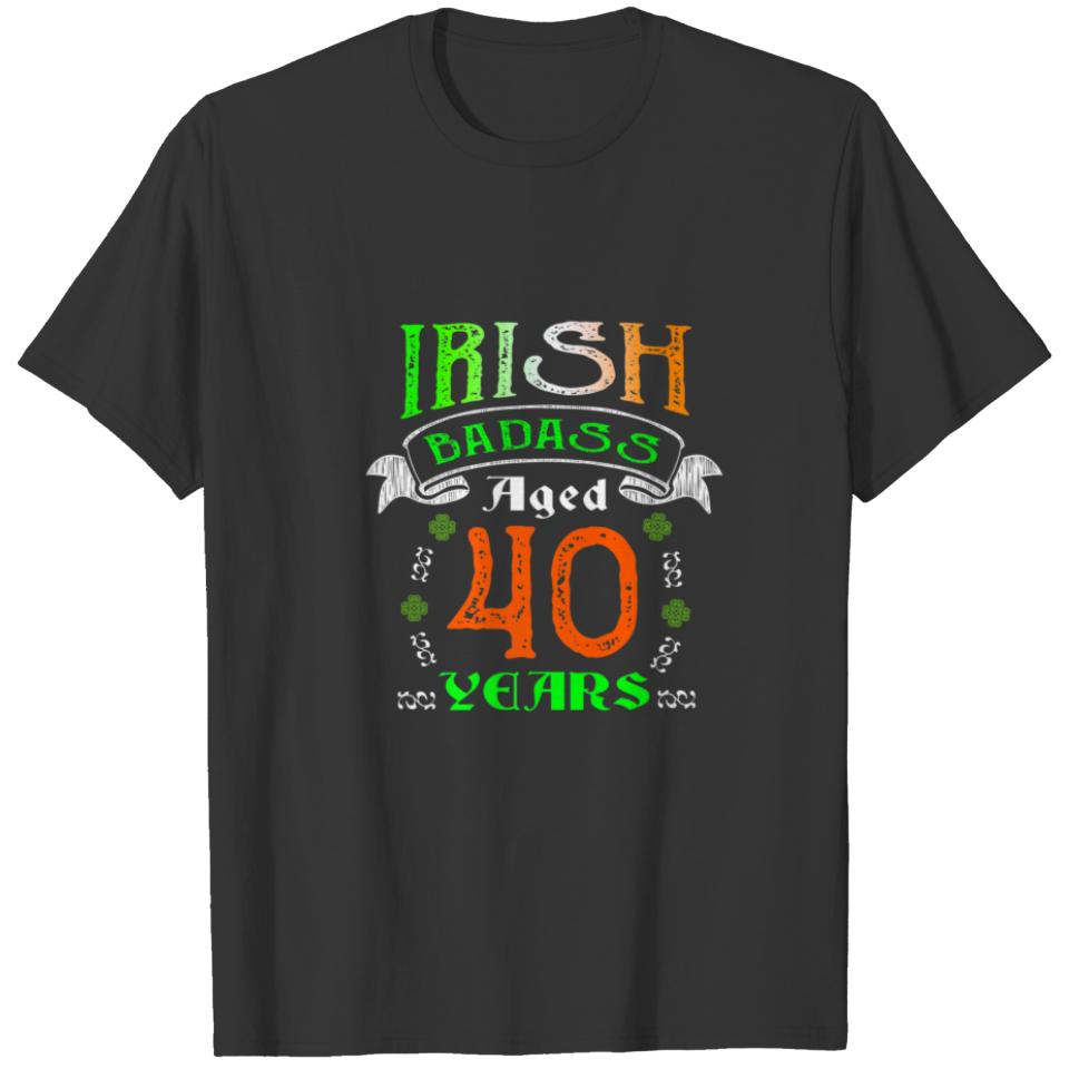 40 Years Old Irish Birthday Gifts Ireland Flag Pat T-shirt