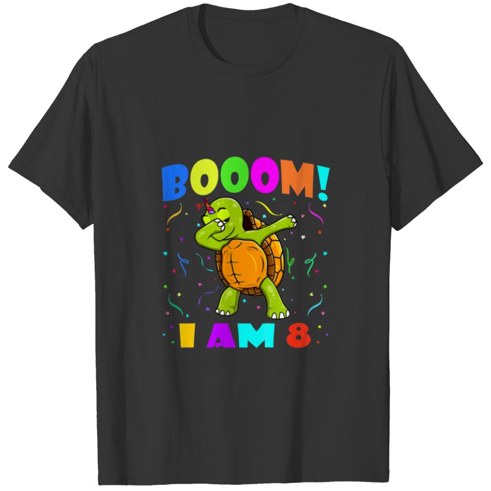 Kids Dabbing Turtlecorn Booom! I Am 8 Boy Girl 8Th T-shirt