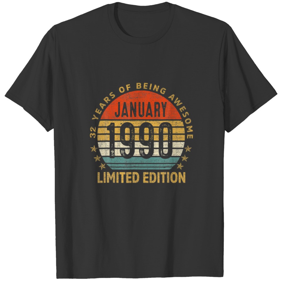 Vintage 1990 32 Year Old January 32Nd Birthday T-shirt