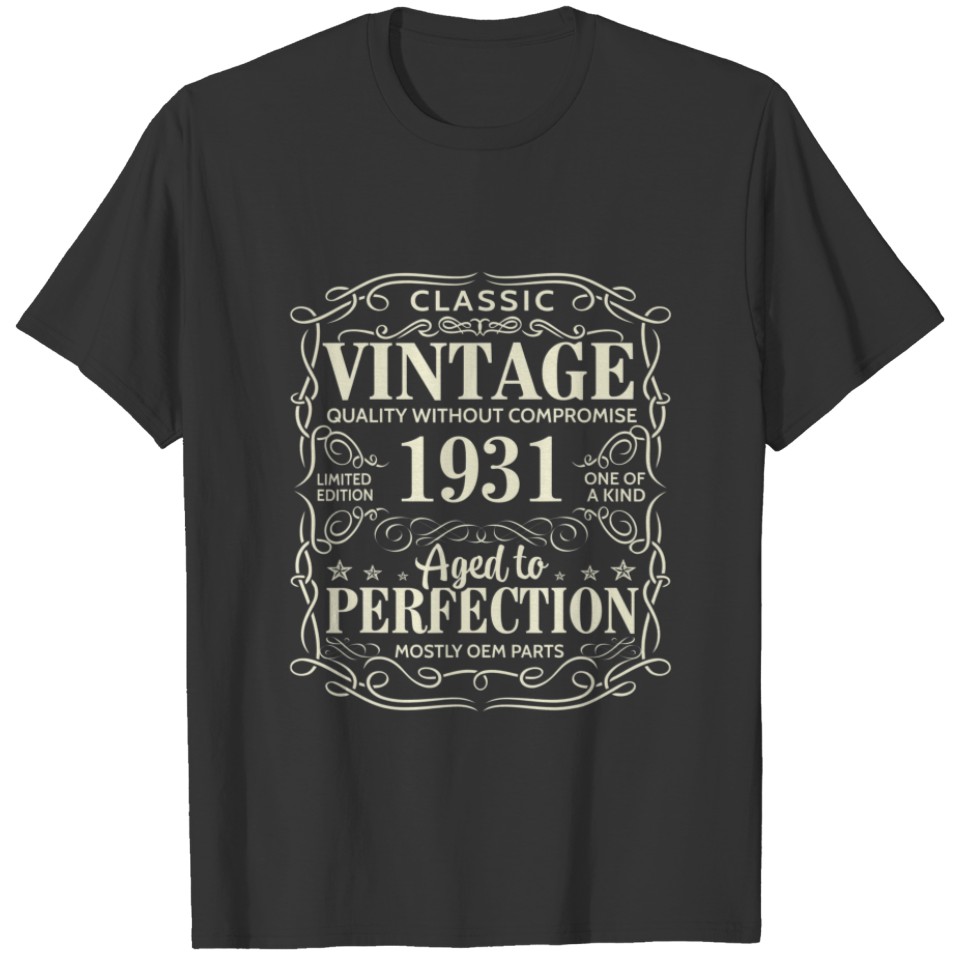 91St Birthday Vintage Gift Perfection Aged 1931 91 T-shirt