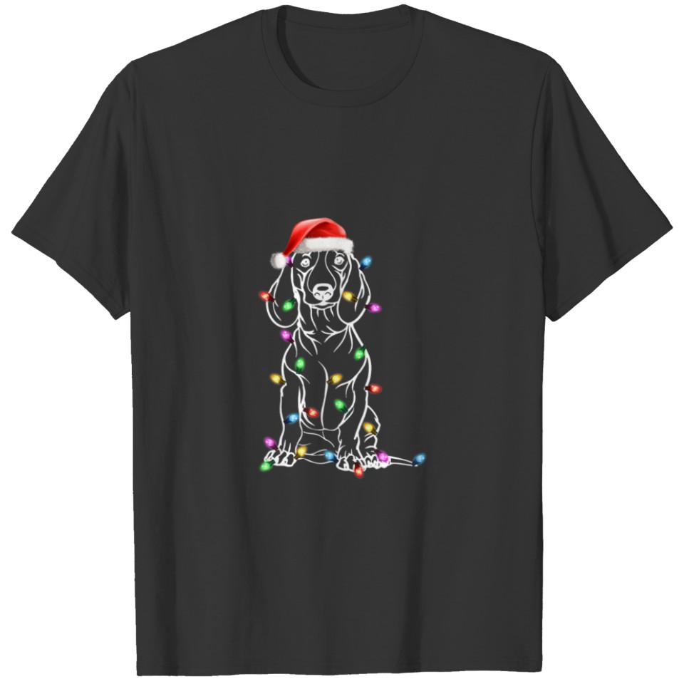 Funny Dachshund Dog Tree Christmas Lights Xmas Paj T-shirt