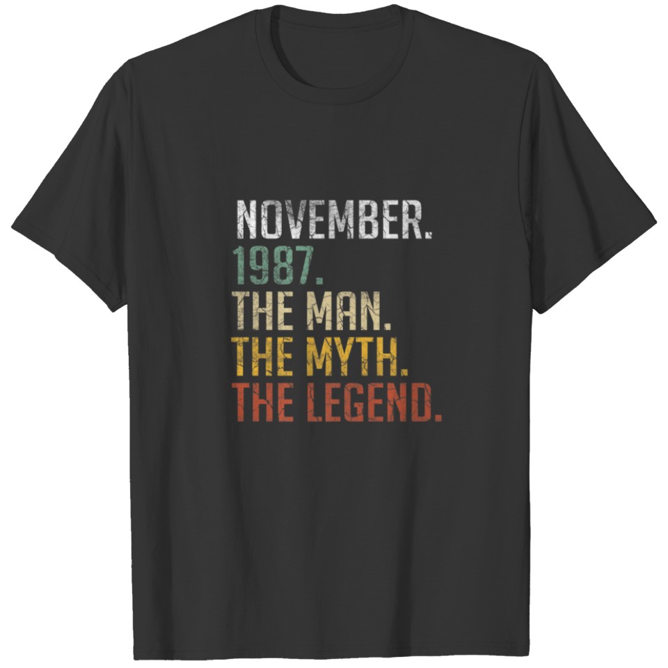 Mens 34 Years Old November 1987 Man Myth Legend 34 T-shirt