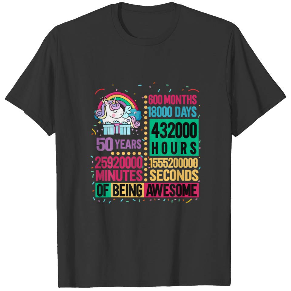 Cute Unicorn 50 Years Lifetime Rainbow 50Th Birthd T-shirt