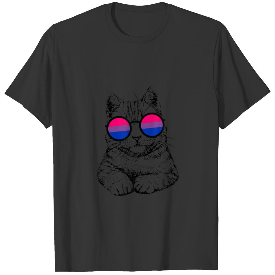 Bisexual Cat Wearing Glasses LGBTQ Pride Flag T-shirt