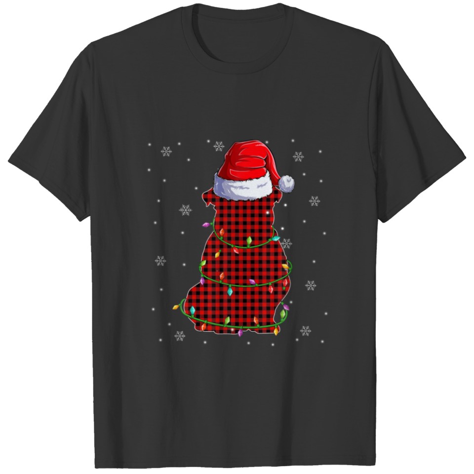 Bulldog Red Plaid Santa Christmas Lights Xmas Gift T-shirt