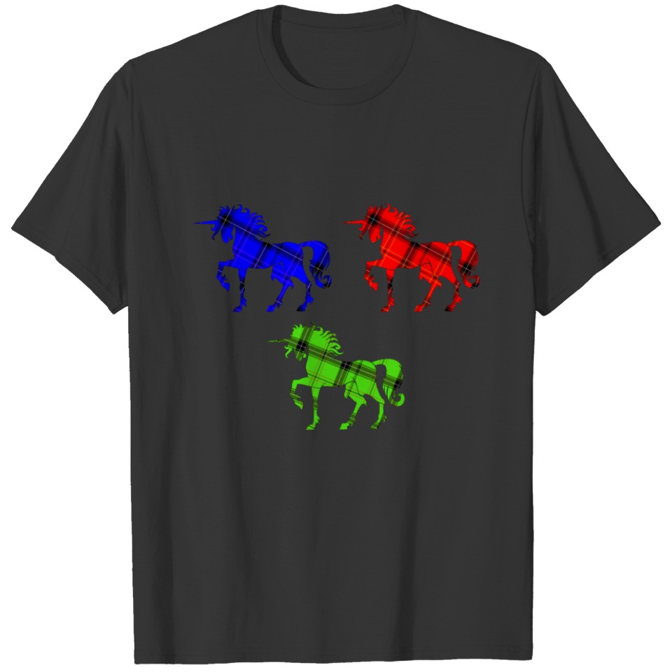 Scottish Red Blue Green Plaid Tartan Unicorns T-shirt