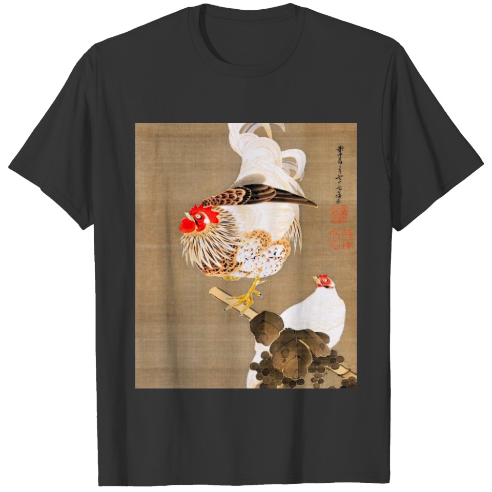 Hen and Rooster with Grapevine by Ito Jakuchu T-shirt