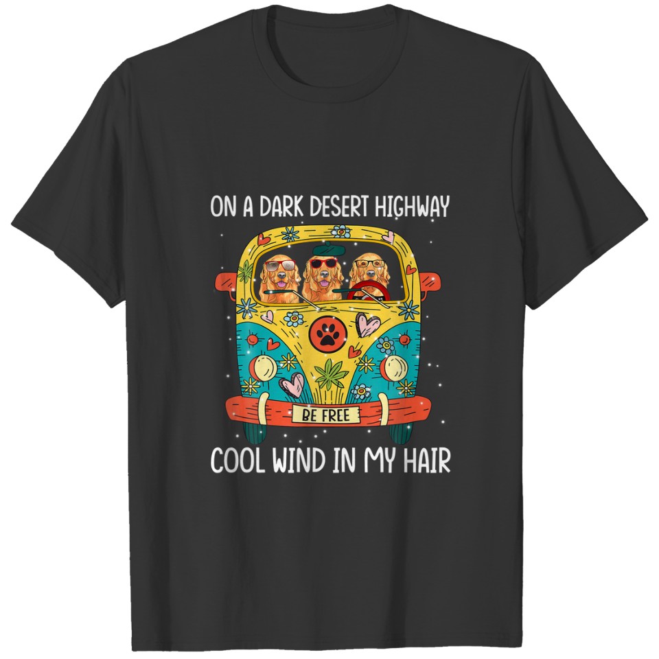 Golden Retriever Artwork Painting Desert Highway T-shirt