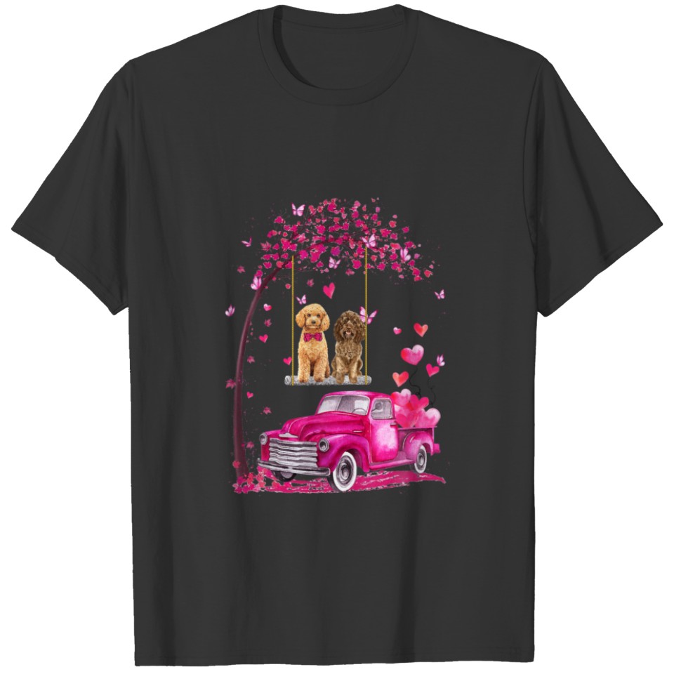 Poodle On Swing Truck With Hearts Cute Valentine's T-shirt