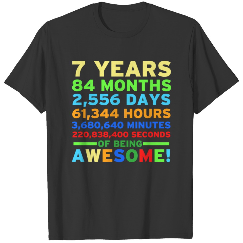 7th Birthday  Boy Girl Seven Years of Awesome T-shirt