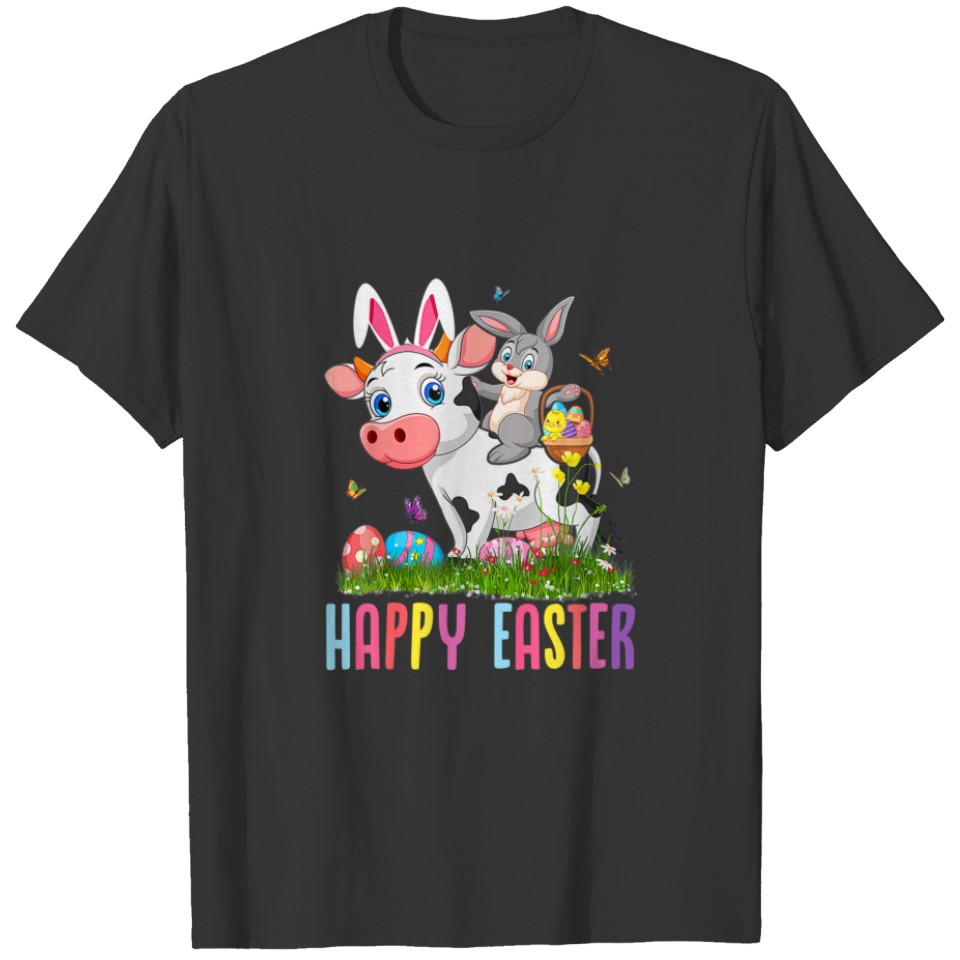Cute Bunny Riding Cow Easter Egg Cute Rabbit Easte T-shirt