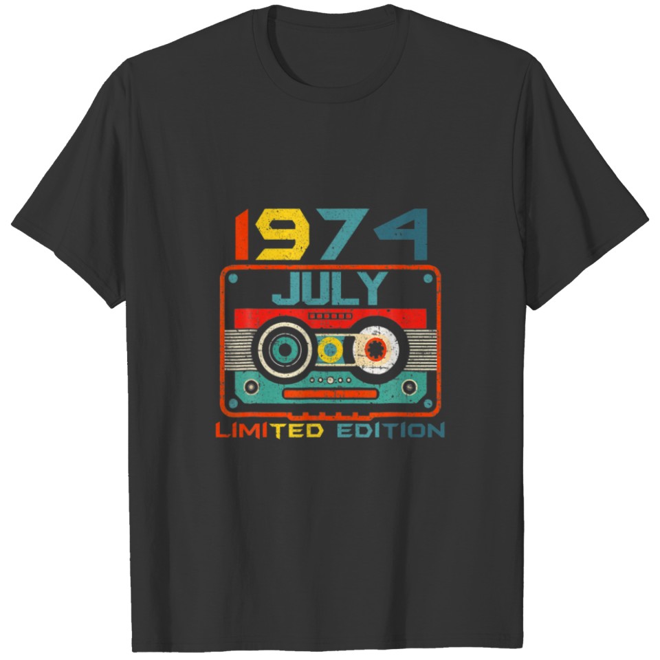 Vintage July 1974 Cassette Tape 46Th Birthday Deco T-shirt