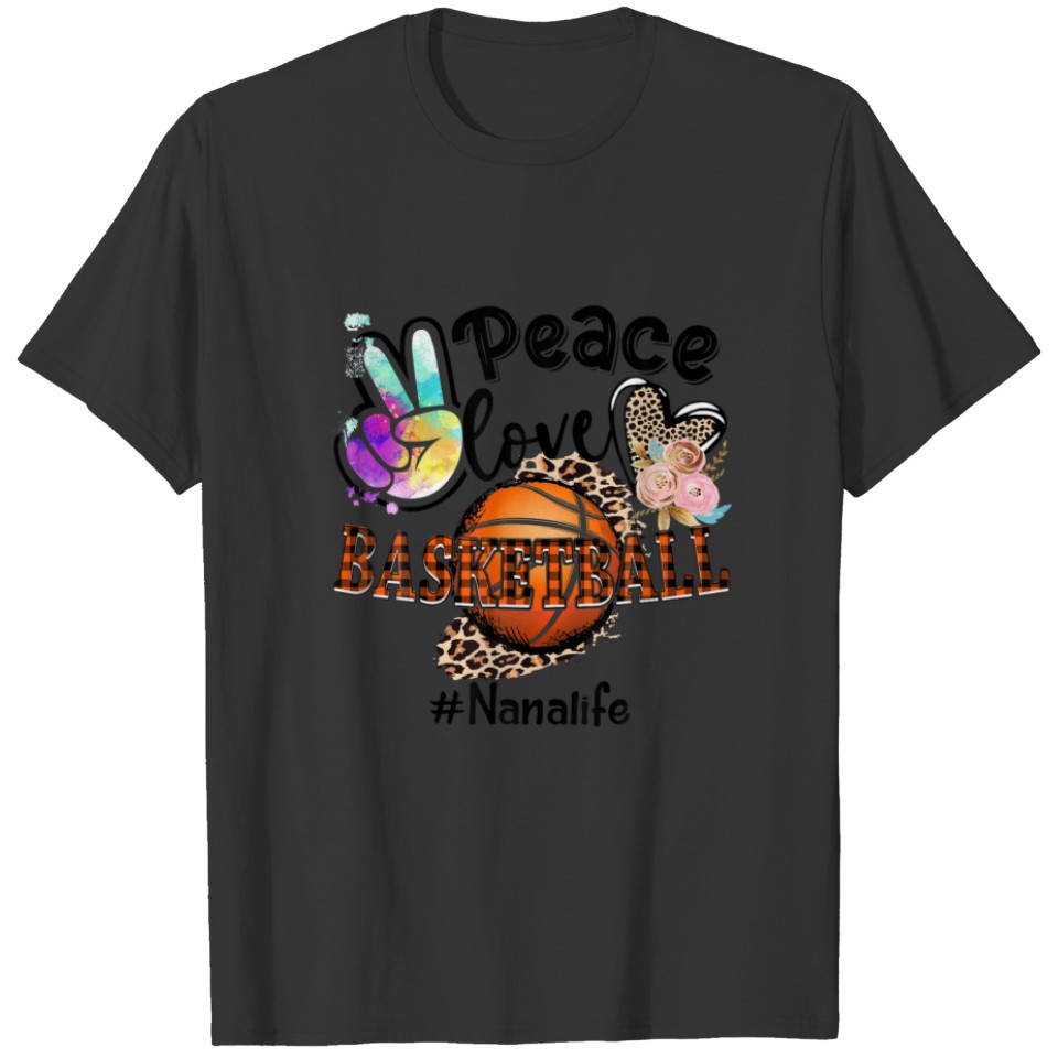 Peace Love Basketball Nana Life Mom Grandma Leopar T-shirt