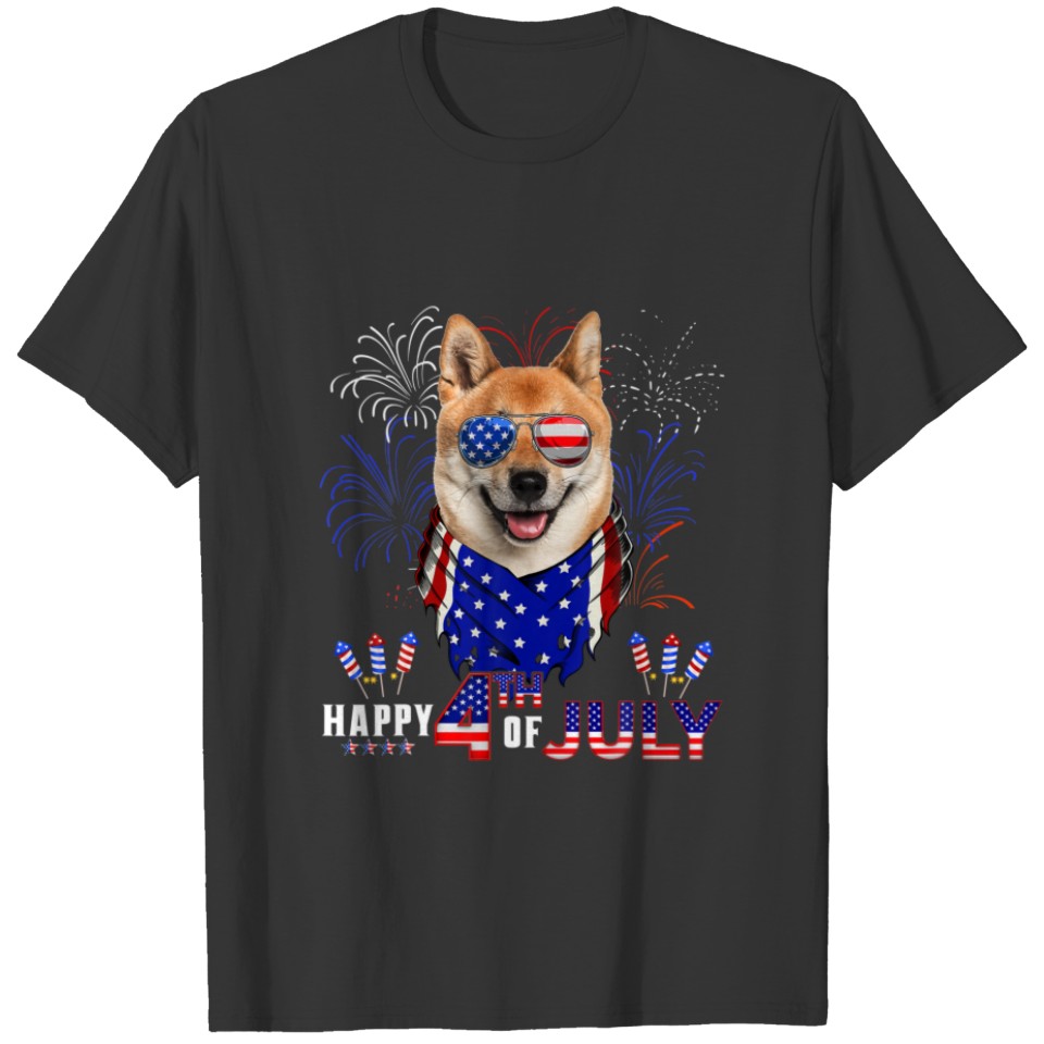 Happy 4Th Of July American Flag Shiba Inu Dog Sung T-shirt