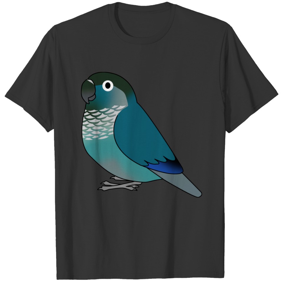 Fluffy blue green-cheeked conure parrot cartoon T-shirt