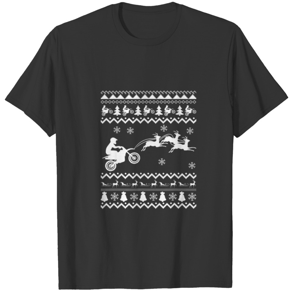 Dirt Bike Motorcycle Pajama Ugly Christmas T-shirt