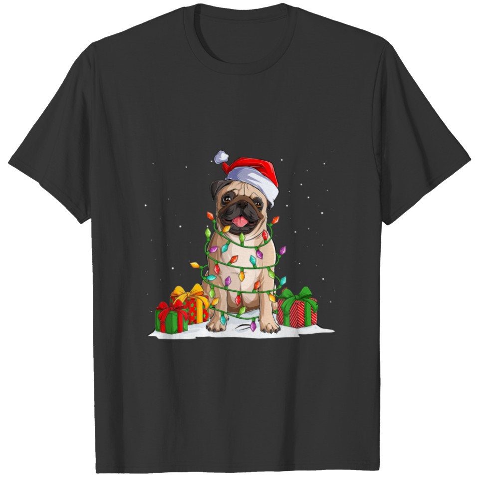 Pug Christmas Tree Lights Santa Dog Xmas Boys Pugm T-shirt