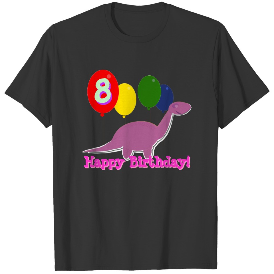 Happy Birthday Dinosaur 8 Years Balloons T-shirt