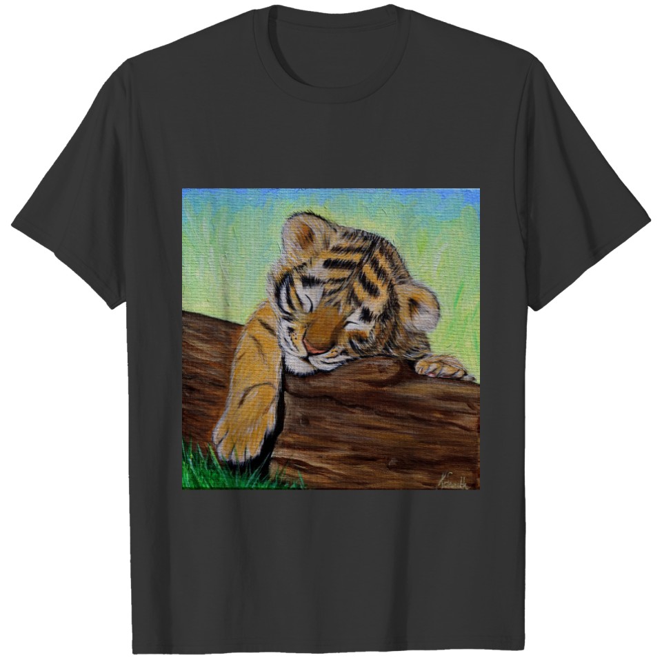 Cute Sleeping Tiger Cub Painting T-shirt