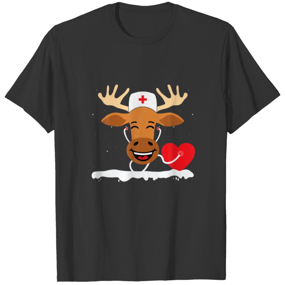 Funny Reindeer Hospital Doctor Stethoscope Medical T-shirt