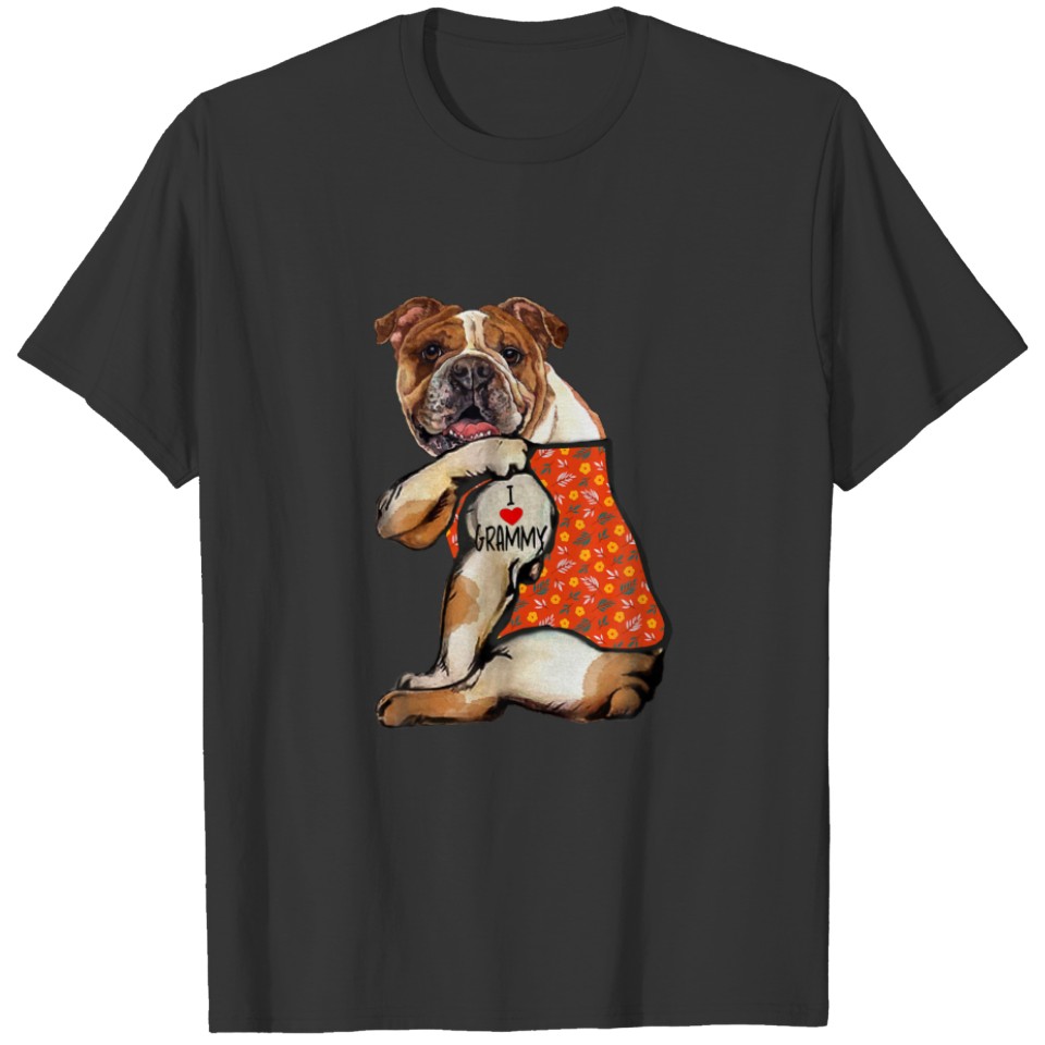 Bulldog Dog Tattoo I Love Grammy Flower Mothers Da T-shirt