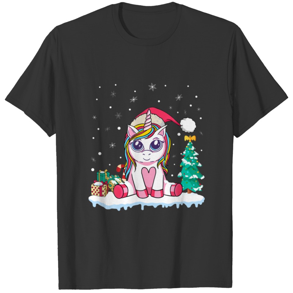 Cute Unicorn Christmas Girls Women Xmas Deer Chris T-shirt