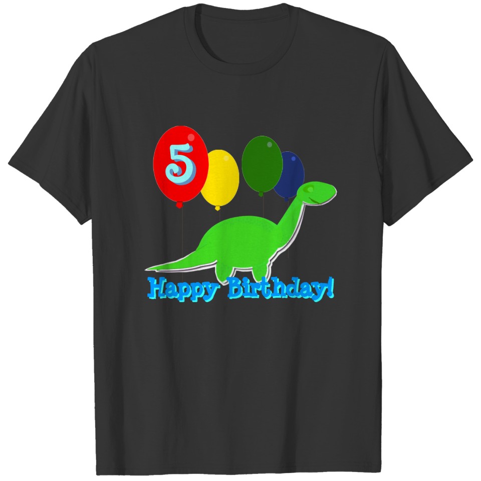 5 Years Birthday Dinosaur Balloons T-shirt