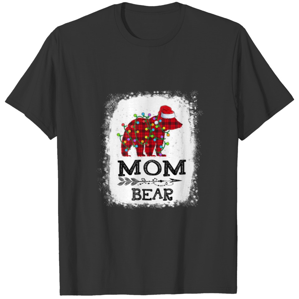 Red Plaid Mom Bear Christmas Rainbow Pajama Matchi T-shirt